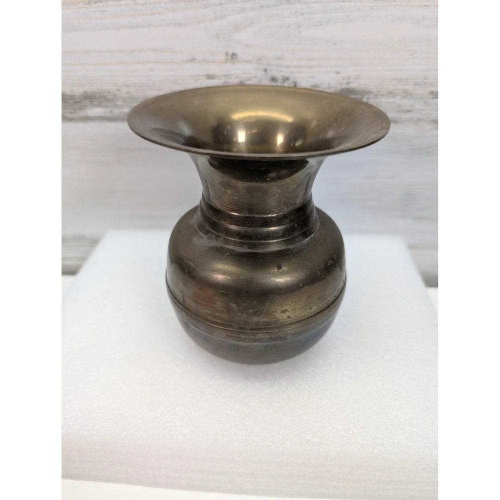 Small Brass‎ Bud Vase Urn Shape Flared Rim Decorative Metal Home Decor Accent